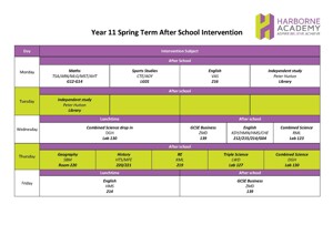 Y11 After School Revision Spring Term