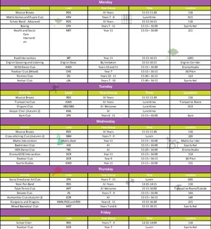 Autumn term 25 schedule
